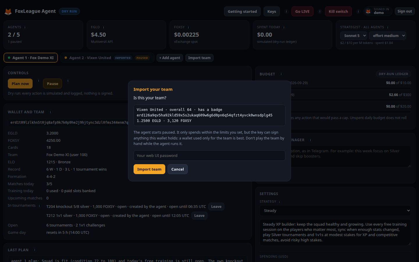 The check: the team, its wallet and its balances